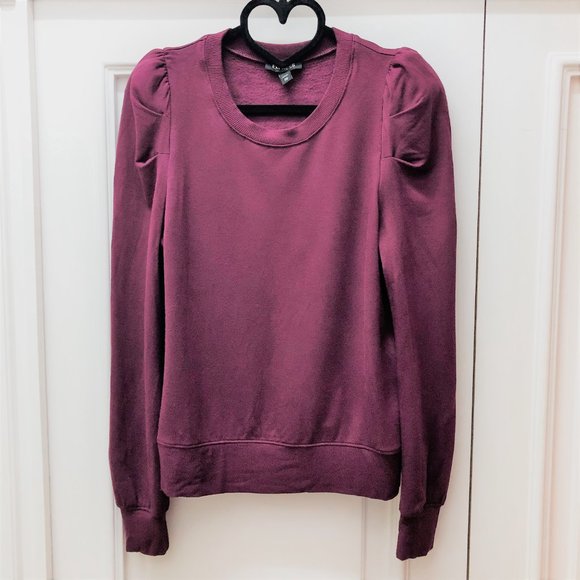 *NWOT* Express Ultra-Soft Burgundy Pleated Puff Sleeve Sweatshirt (XS-XXS) - Picture 5 of 16